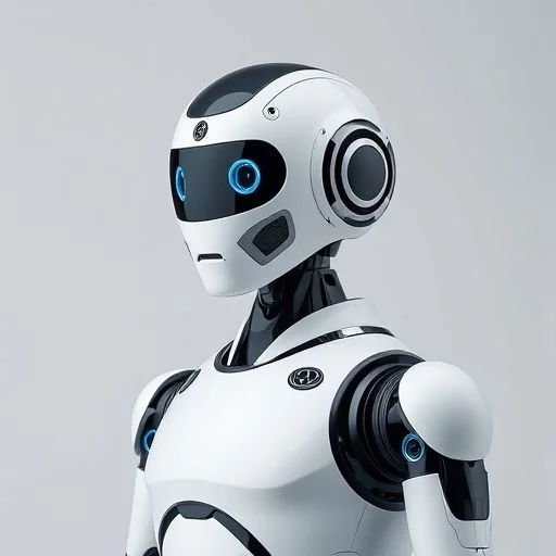 Extreme close-up of a robot's eye or an intricate circuit board with glowing micro-components in cyan and violet.